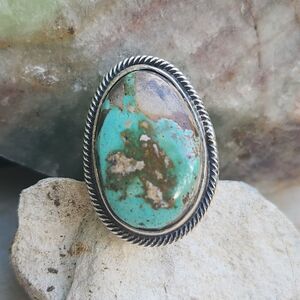 US Nevada Natural Royston Turquoise Ring Navajo handmade Signed Jess Yazzie